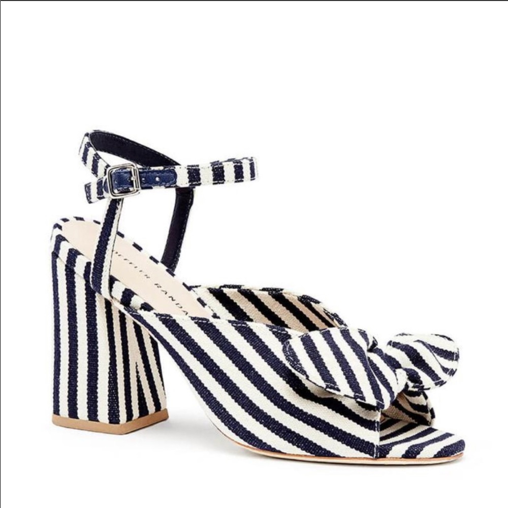Loeffler Randall Navy and White Striped Knot Block Heel Sandals